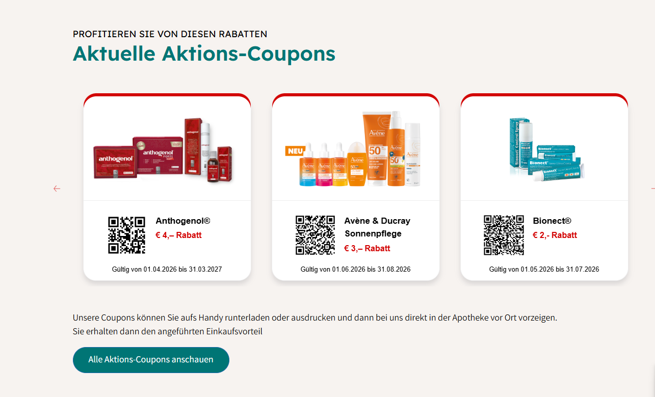 Screenshot Aktuelle Aktions-Coupons