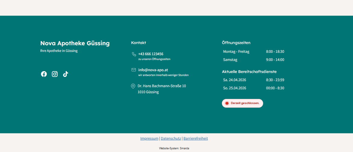 Screenshot Kontaktleiste und Footer
