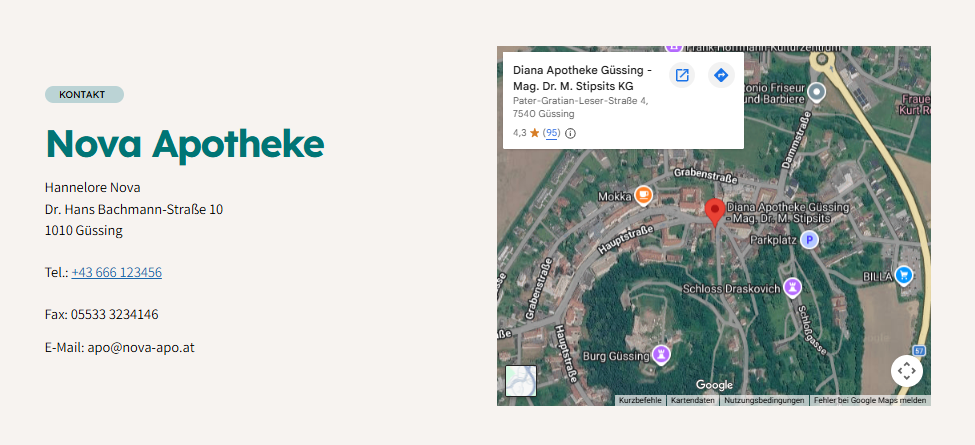 Screenshot Kontakt-Bereich